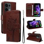For OPPO Reno13 5G Global Tree & Cat Embossed Pattern Flip Leather Phone Case(Coffee)