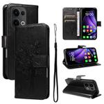 For OPPO Reno13 5G Global Tree & Cat Embossed Pattern Flip Leather Phone Case(Black)