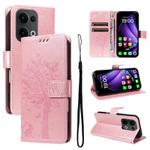 For OPPO Reno13 5G Global Tree & Cat Embossed Pattern Flip Leather Phone Case(Rose Gold)