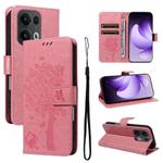 For OPPO Reno13 Pro 5G Global Tree & Cat Embossed Pattern Flip Leather Phone Case(Pink)