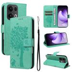 For OPPO Reno13 Pro 5G Global Tree & Cat Embossed Pattern Flip Leather Phone Case(Green)
