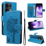 For OPPO Reno13 Pro 5G Global Tree & Cat Embossed Pattern Flip Leather Phone Case(Blue)