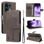 For OPPO Reno13 Pro 5G Global Tree & Cat Embossed Pattern Flip Leather Phone Case(Grey)