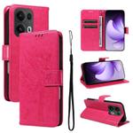 For OPPO Reno13 Pro 5G Global Tree & Cat Embossed Pattern Flip Leather Phone Case(Rose Red)