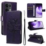 For OPPO Reno13 Pro 5G Global Tree & Cat Embossed Pattern Flip Leather Phone Case(Purple)