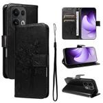 For OPPO Reno13 Pro 5G Global Tree & Cat Embossed Pattern Flip Leather Phone Case(Black)