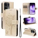 For OPPO Reno13 Pro 5G Global Tree & Cat Embossed Pattern Flip Leather Phone Case(Gold)