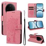 For OPPO Find X8 Global Tree & Cat Embossed Pattern Flip Leather Phone Case(Pink)