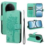 For OPPO Find X8 Global Tree & Cat Embossed Pattern Flip Leather Phone Case(Green)
