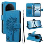 For OPPO Find X8 Global Tree & Cat Embossed Pattern Flip Leather Phone Case(Blue)