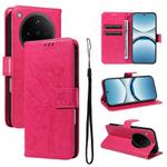 For OPPO Find X8 Global Tree & Cat Embossed Pattern Flip Leather Phone Case(Rose Red)