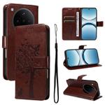For OPPO Find X8 Global Tree & Cat Embossed Pattern Flip Leather Phone Case(Coffee)