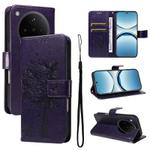 For OPPO Find X8 Global Tree & Cat Embossed Pattern Flip Leather Phone Case(Purple)