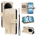 For OPPO Find X8 Global Tree & Cat Embossed Pattern Flip Leather Phone Case(Gold)
