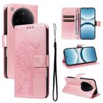 For OPPO Find X8 Global Tree & Cat Embossed Pattern Flip Leather Phone Case(Rose Gold)
