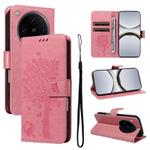 For OPPO Find X8 Pro Global Tree & Cat Embossed Pattern Flip Leather Phone Case(Pink)