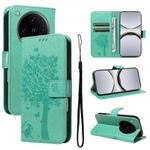 For OPPO Find X8 Pro Global Tree & Cat Embossed Pattern Flip Leather Phone Case(Green)