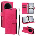 For OPPO Find X8 Pro Global Tree & Cat Embossed Pattern Flip Leather Phone Case(Rose Red)