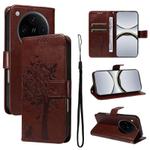For OPPO Find X8 Pro Global Tree & Cat Embossed Pattern Flip Leather Phone Case(Coffee)