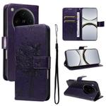 For OPPO Find X8 Pro Global Tree & Cat Embossed Pattern Flip Leather Phone Case(Purple)
