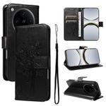 For OPPO Find X8 Pro Global Tree & Cat Embossed Pattern Flip Leather Phone Case(Black)