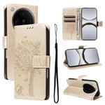 For OPPO Find X8 Pro Global Tree & Cat Embossed Pattern Flip Leather Phone Case(Gold)