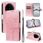 For OPPO Find X8 Pro Global Tree & Cat Embossed Pattern Flip Leather Phone Case(Rose Gold)