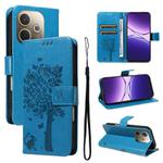 For OPPO A5 Pro 5G Global Tree & Cat Embossed Pattern Flip Leather Phone Case(Blue)