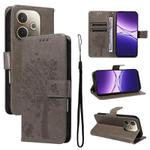 For OPPO A5 Pro 5G Global Tree & Cat Embossed Pattern Flip Leather Phone Case(Grey)
