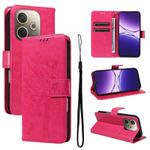 For OPPO A5 Pro 5G Global Tree & Cat Embossed Pattern Flip Leather Phone Case(Rose Red)