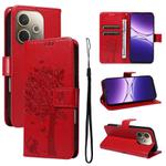 For OPPO A5 Pro 5G Global Tree & Cat Embossed Pattern Flip Leather Phone Case(Red)