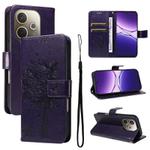 For OPPO A5 Pro 5G Global Tree & Cat Embossed Pattern Flip Leather Phone Case(Purple)