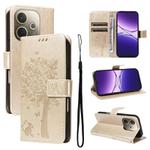 For OPPO A5 Pro 5G Global Tree & Cat Embossed Pattern Flip Leather Phone Case(Gold)