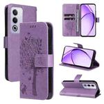 For OPPO K12X 5G Global Tree & Cat Embossed Pattern Flip Leather Phone Case(Light Purple)