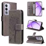 For OPPO K12X 5G Global Tree & Cat Embossed Pattern Flip Leather Phone Case(Grey)