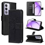 For OPPO K12X 5G Global Tree & Cat Embossed Pattern Flip Leather Phone Case(Black)