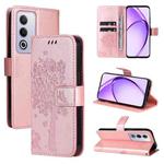 For OPPO K12X 5G Global Tree & Cat Embossed Pattern Flip Leather Phone Case(Rose Gold)