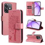 For OPPO A3 4G Global / A60 5G Tree & Cat Embossed Pattern Flip Leather Phone Case(Pink)