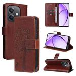 For OPPO A3 4G Global / A60 5G Tree & Cat Embossed Pattern Flip Leather Phone Case(Coffee)