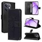 For OPPO A3 4G Global / A60 5G Tree & Cat Embossed Pattern Flip Leather Phone Case(Black)