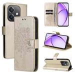 For OPPO A3 4G Global / A60 5G Tree & Cat Embossed Pattern Flip Leather Phone Case(Gold)