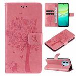 For vivo Y38 / Y200i / T3x Global Tree & Cat Embossed Pattern Flip Leather Phone Case(Pink)