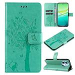 For vivo Y38 / Y200i / T3x Global Tree & Cat Embossed Pattern Flip Leather Phone Case(Green)
