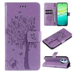 For vivo Y38 / Y200i / T3x Global Tree & Cat Embossed Pattern Flip Leather Phone Case(Light Purple)