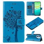 For vivo Y38 / Y200i / T3x Global Tree & Cat Embossed Pattern Flip Leather Phone Case(Blue)