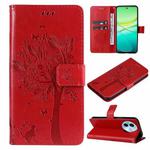 For vivo Y38 / Y200i / T3x Global Tree & Cat Embossed Pattern Flip Leather Phone Case(Red)