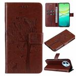 For vivo Y38 / Y200i / T3x Global Tree & Cat Embossed Pattern Flip Leather Phone Case(Coffee)