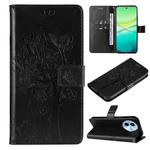 For vivo Y38 / Y200i / T3x Global Tree & Cat Embossed Pattern Flip Leather Phone Case(Black)