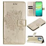 For vivo Y38 / Y200i / T3x Global Tree & Cat Embossed Pattern Flip Leather Phone Case(Gold)