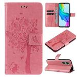 For vivo Y03 Tree & Cat Embossed Pattern Flip Leather Phone Case(Pink)